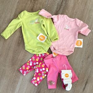 Gymboree Pink and Green Baby Girl Bodysuits with Solid and Floral Pants